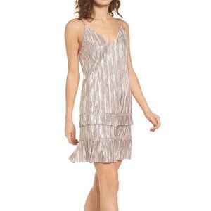 NEW LOST + WANDER Champagne Bastille Plisse Slip Dress L